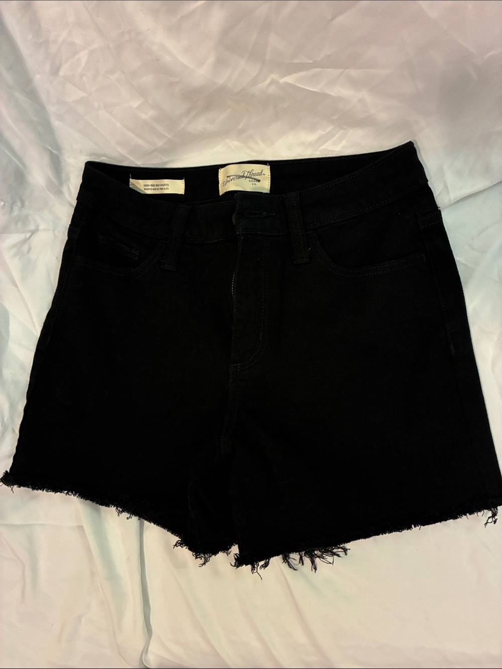 Universal Thread High-Rise Midi Shorts Black Denim Women's Shorts - Frayed Hem